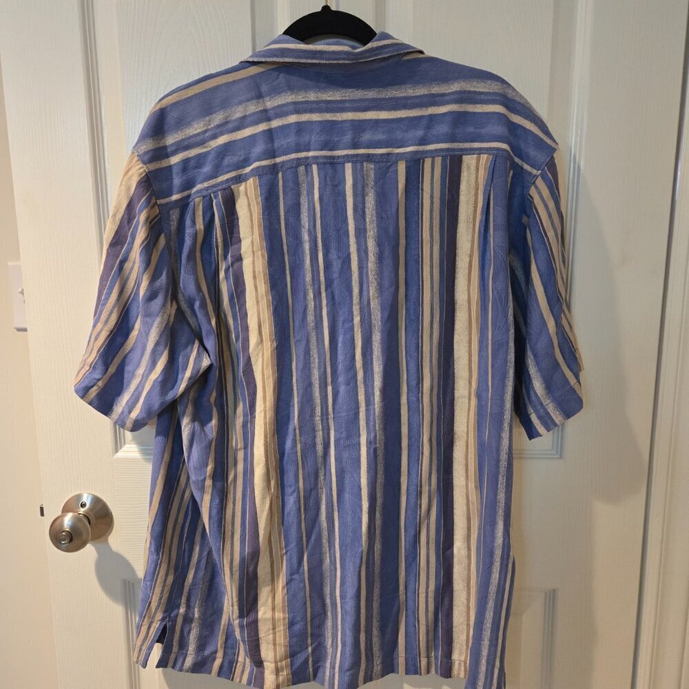 Tommy Bahama Silk Striped Button Down Shirt Short Sleeved Blue Yellow L - Picture 3 of 3